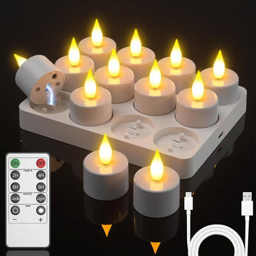🎅Christmas Sale🎅Flameless Candles, 12pcs USB Rechargeable Tea Lights Candles for Christmas Decor with Remote Control