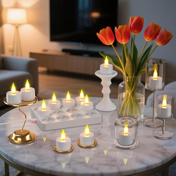 🎅Christmas Sale🎅Flameless Candles, 12pcs USB Rechargeable Tea Lights Candles for Christmas Decor with Remote Control