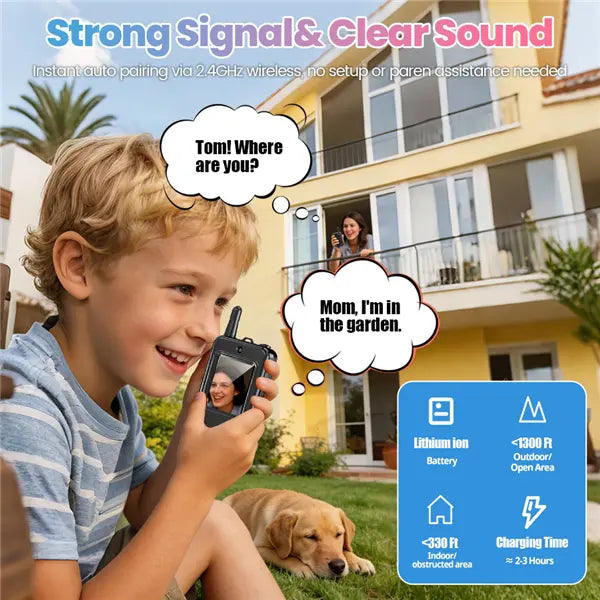 Kids Video Walkie Talkies – Rechargeable 2-Pack with Screen & Voice